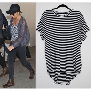 The Great Shirttail Tee Black White Stripe High Low Tunic Relaxed Fit SZ M